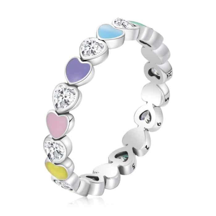S925 Sterling Silber Regenbogen Herz Zirkon Damen Ring – Bild 1