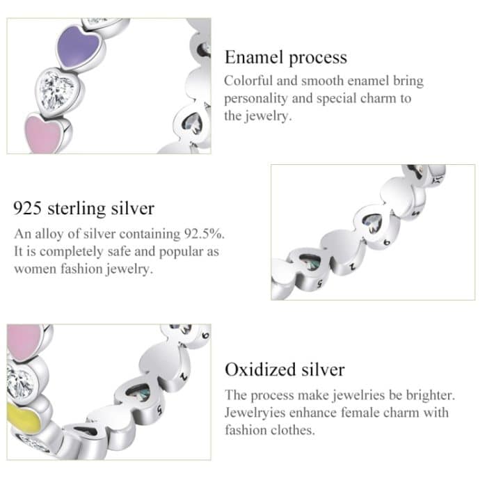 S925 Sterling Silber Regenbogen Herz Zirkon Damen Ring – Bild 5
