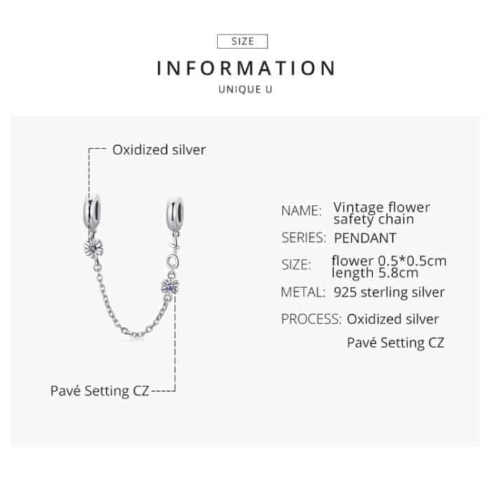 S925 Sterling Silber Retro Blume Sicherheitskette DIY Armband Halskette Zubehör – Bild 3