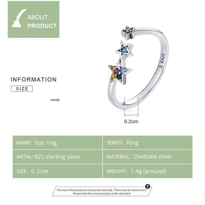 S925 Sterling Silber Star Frauen Offene Ring – Bild 5