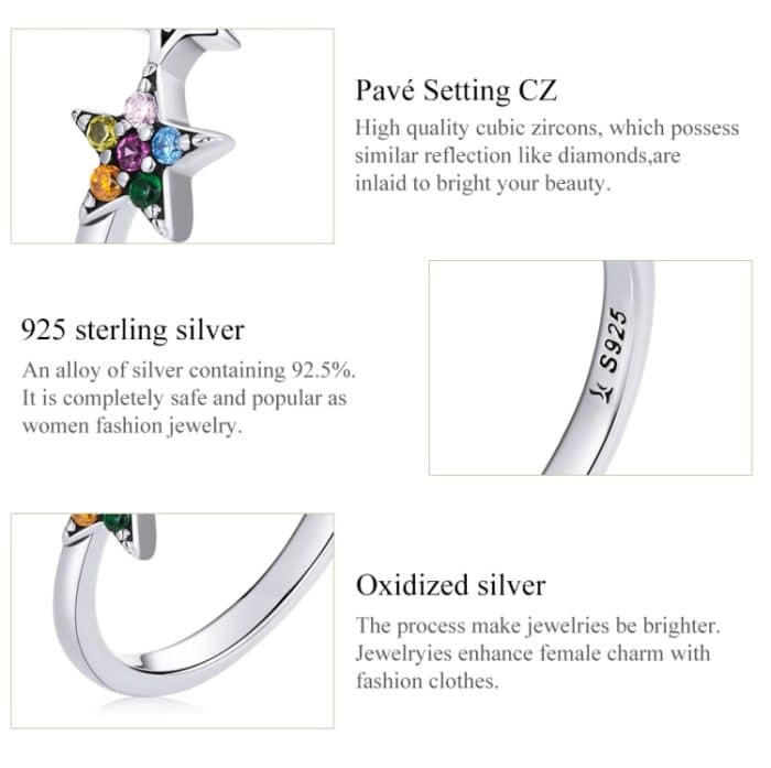 S925 Sterling Silber Star Frauen Offene Ring – Bild 6