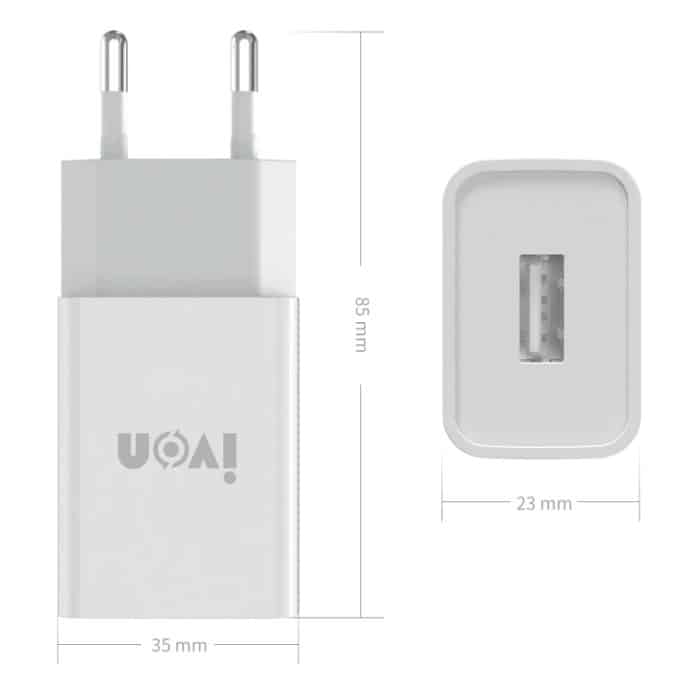 IVON AD-33 2-in-1 2,1 A Einzel-USB-Port-Reiseladegerät + 1 m USB-auf-8-Pin-Datenkabel-Set, – Bild 7