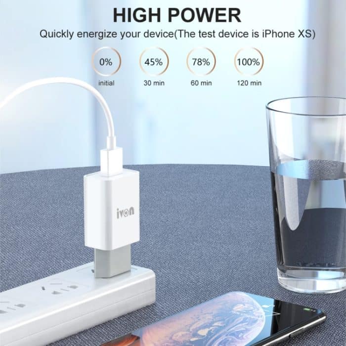 IVON AD-33 2-in-1 2,1 A Einzel-USB-Port-Reiseladegerät + 1 m USB-auf-8-Pin-Datenkabel-Set, – Bild 4