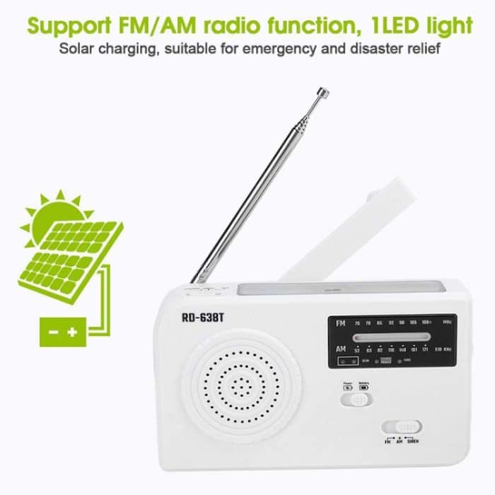 RD-638T Zweiband-Solarbetriebene AM/FM-Radio-Player-Taschenlampe mit Dynamo-Funktion – Bild 3