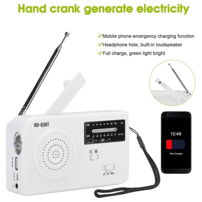 RD-638T Zweiband-Solarbetriebene AM/FM-Radio-Player-Taschenlampe mit Dynamo-Funktion – Bild 4
