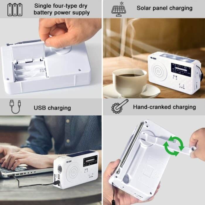 RD-638T Zweiband-Solarbetriebene AM/FM-Radio-Player-Taschenlampe mit Dynamo-Funktion – Bild 6