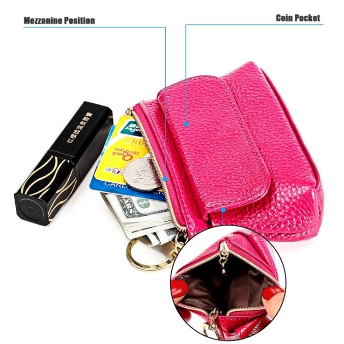 Kleine Handgeldbörse aus Rindsleder mit Litchi-Textur für Damen – Bild 6