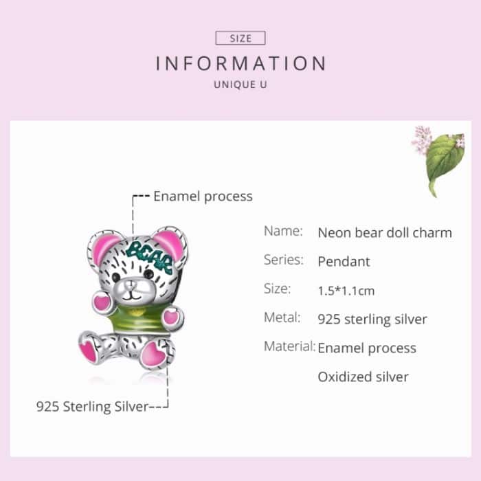 S925 Sterling Silber Neon Bärenperlen DIY Armband Halskette Accessoires – Bild 3