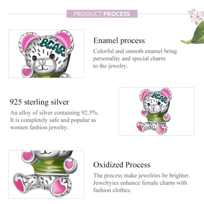 S925 Sterling Silber Neon Bärenperlen DIY Armband Halskette Accessoires – Bild 4