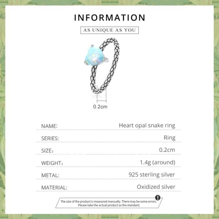 S925 Sterling Silber Herz Opal Schlangenmuster Damen Ring – Bild 3
