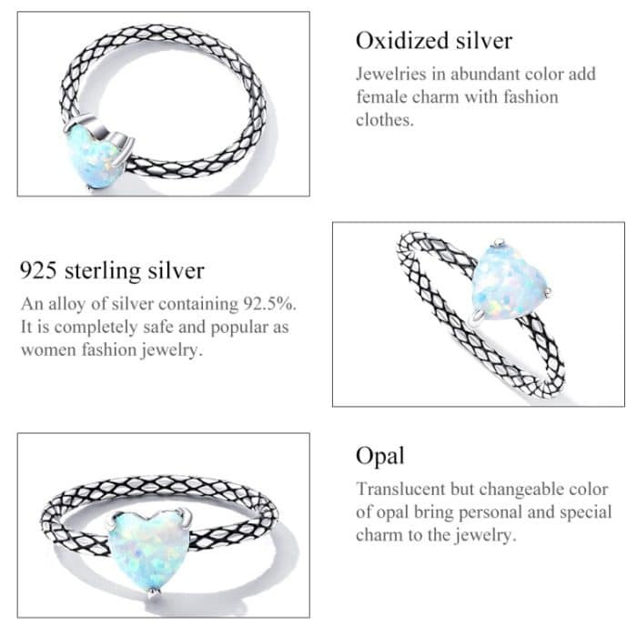 S925 Sterling Silber Herz Opal Schlangenmuster Damen Ring – Bild 4