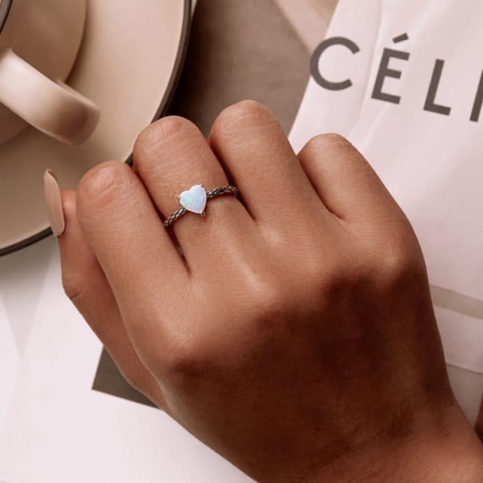 S925 Sterling Silber Herz Opal Schlangenmuster Damen Ring – Bild 6