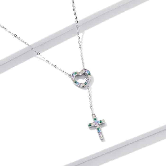 S925 Sterling Silver Heart Cross Frauen Nacklace Schmuck – Bild 2