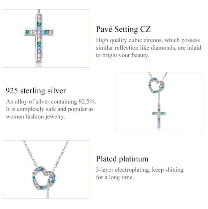 S925 Sterling Silver Heart Cross Frauen Nacklace Schmuck – Bild 5