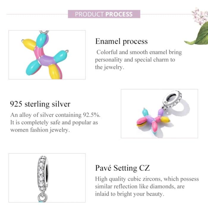 S925 Sterling Silber Ballon Welpe Anhänger DIY Armband Halskette Accessoires – Bild 4