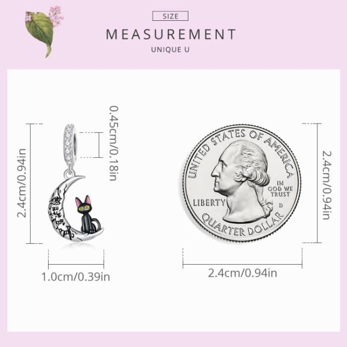 S925 Sterling Silber Mond Schwarzer Katzenanhänger DIY Armband Halskette Accessoires – Bild 4