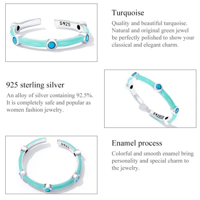 S925 Sterling Silber Turquoise Frauen offener Ring – Bild 5