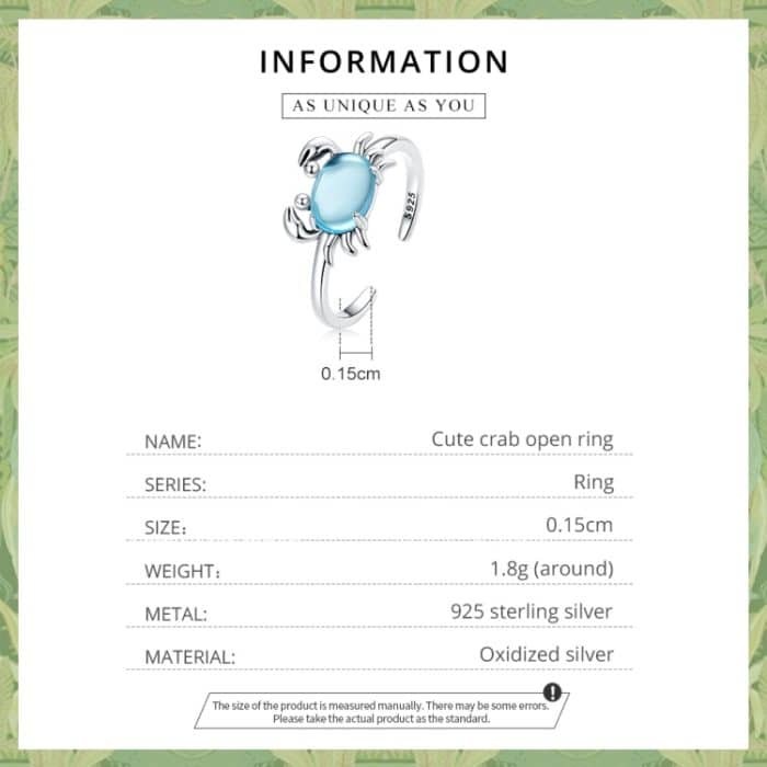 S925 Sterling Silber Cute Crab Women Open Ring – Bild 4