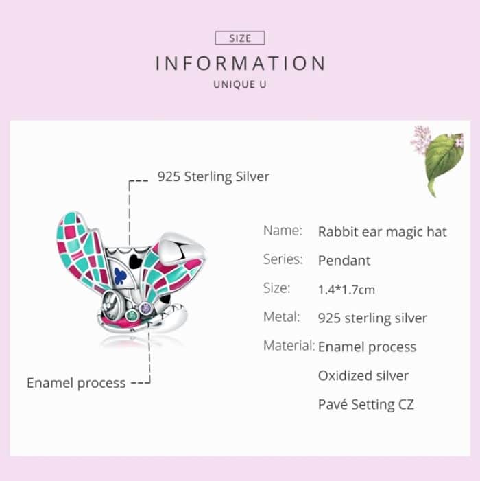 S925 Sterling Silber Kaninchenohrmagie Hut Perlen DIY Armband Halskette Accessoires – Bild 3