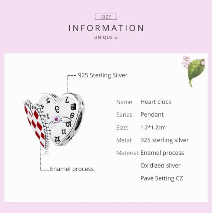 S925 Sterling Silver Heart Clock Perlen DIY Armband Halskette Accessoires – Bild 2