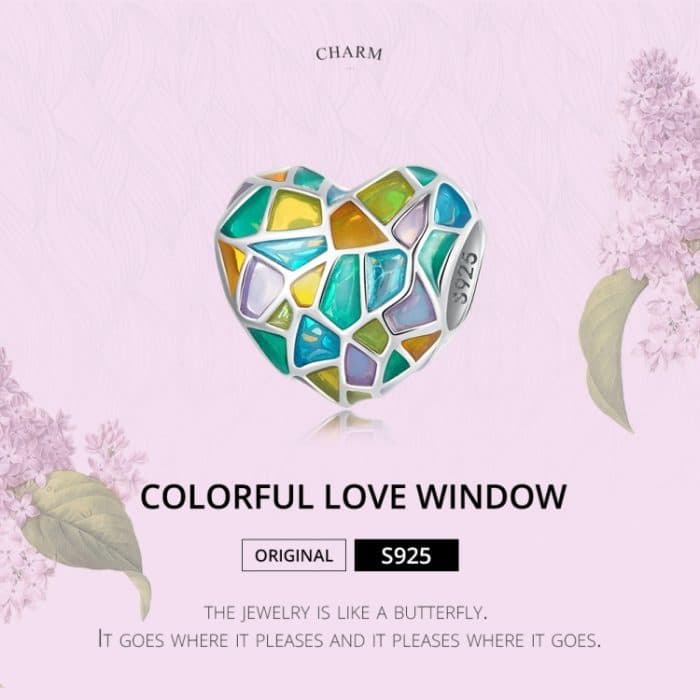 S925 Sterling Silver Heart Bunte Fensterperlen DIY Armband Halskette Accessoires – Bild 2