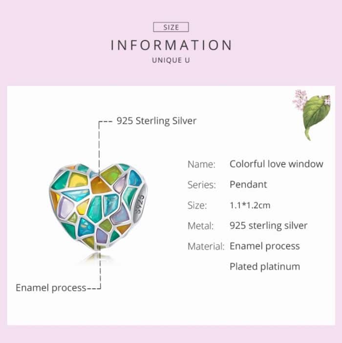 S925 Sterling Silver Heart Bunte Fensterperlen DIY Armband Halskette Accessoires – Bild 3