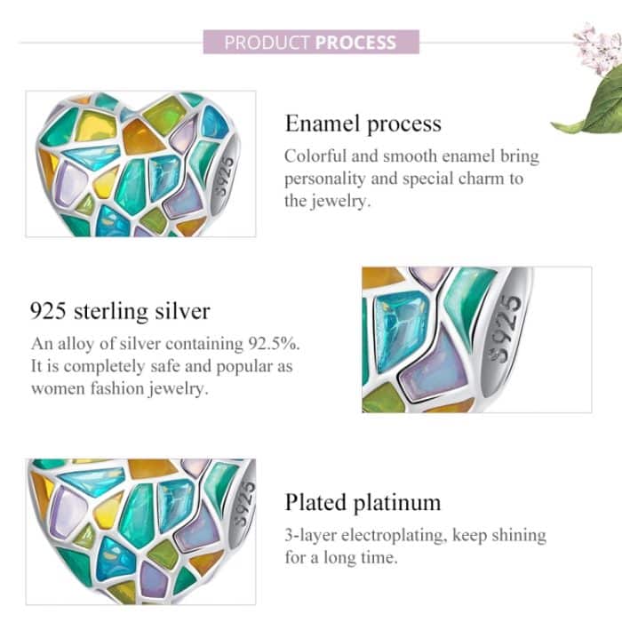 S925 Sterling Silver Heart Bunte Fensterperlen DIY Armband Halskette Accessoires – Bild 4