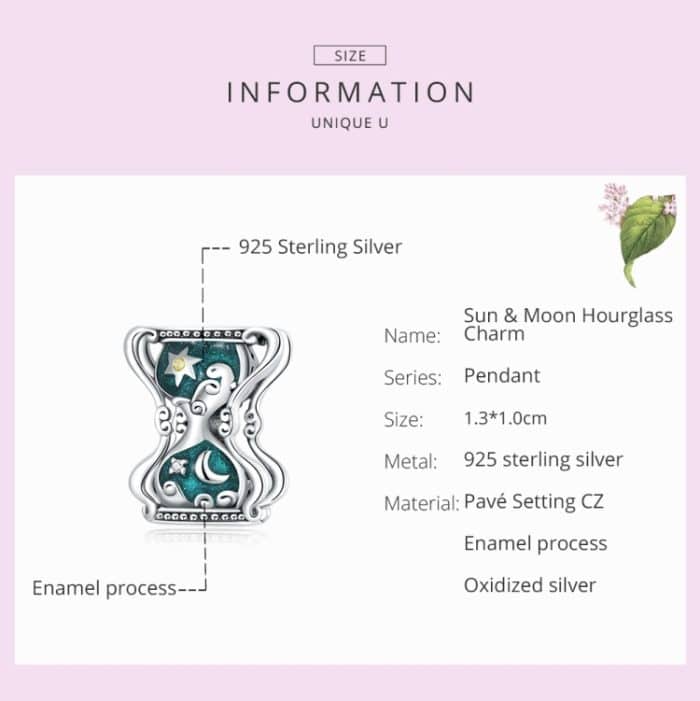 S925 Sterling Silver Sun Moon Sandglas Perlen DIY Armband Halskette Accessoires – Bild 3