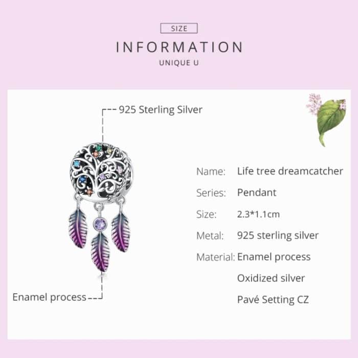 S925 Sterling Silver Tree of Life Dream Catcher Perlen DIY Armband Halskette Accessoires – Bild 3
