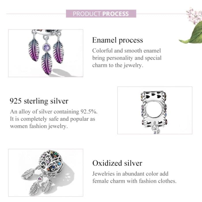 S925 Sterling Silver Tree of Life Dream Catcher Perlen DIY Armband Halskette Accessoires – Bild 4