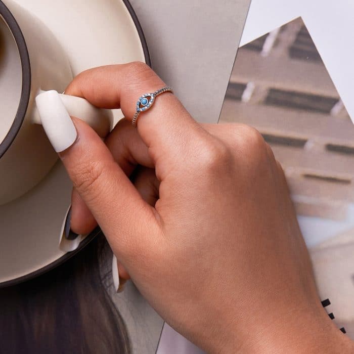 S925 Sterling Silber Türkis Teufelsauge Damen Ring – Bild 3