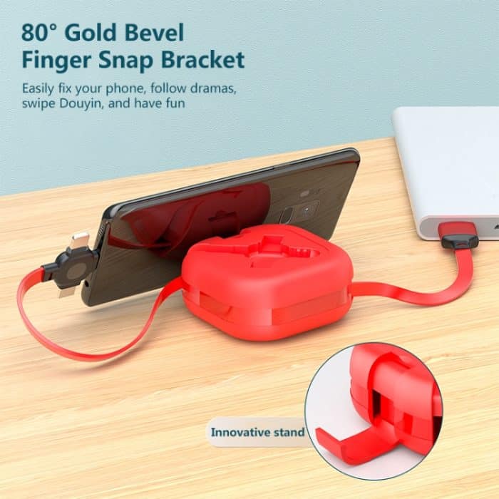 3 in 1 USB auf 8Pin + Micro USB + USB-C / Typ-C Teleskop-Ladekabel mit Handyhalter – Bild 4