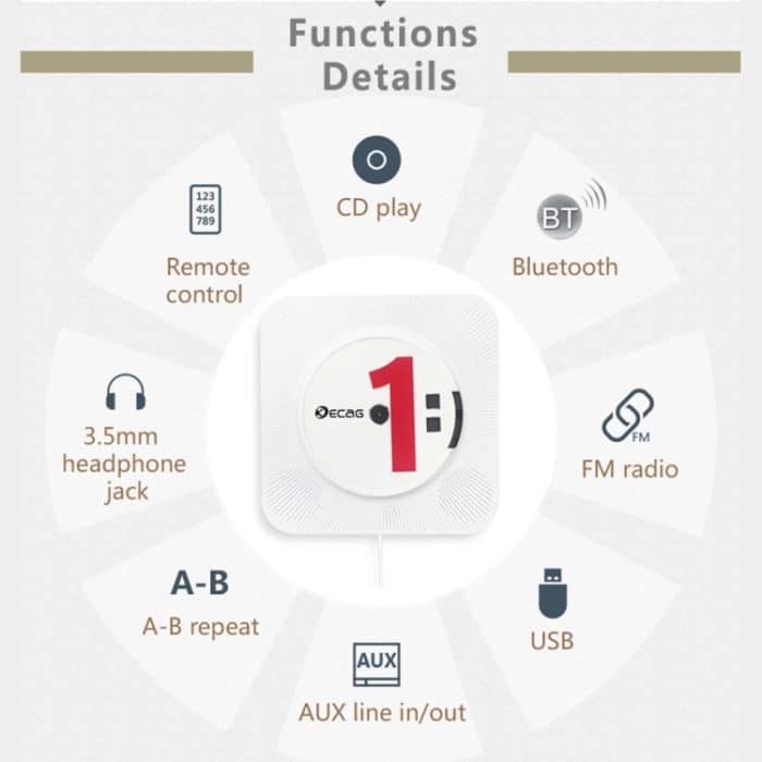 Kecag KC-808 wandmontierter Bluetooth-CD-Player, KC-808 White, KC-808 Blue, KC-808 Black, KC-808 Pink – Bild 7