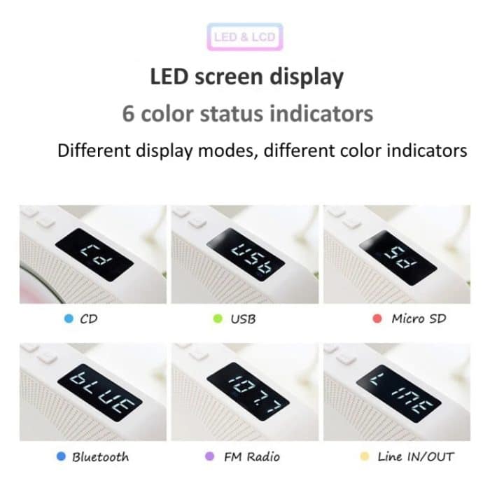 Kecag KC-809 Tragbarer Bluetooth-Album-CD-Player, KC-809(White), KC-809(Blue), KC-809(Black), KC-809 (Pink) – Bild 2