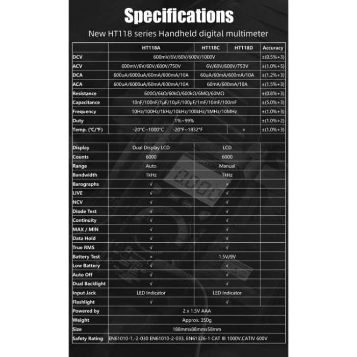 HABOTEST HT118D Tragbares, hochpräzises, manuelles Digitalmultimeter – Bild 8
