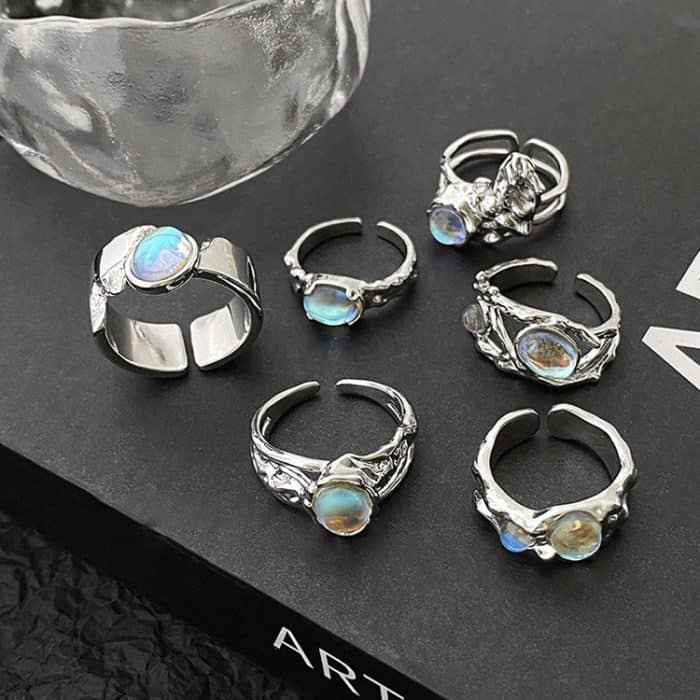 Offener Ring aus 925er-Sterlingsilber mit unregelmäßigem Kristall-Onyx für Damen – Bild 3