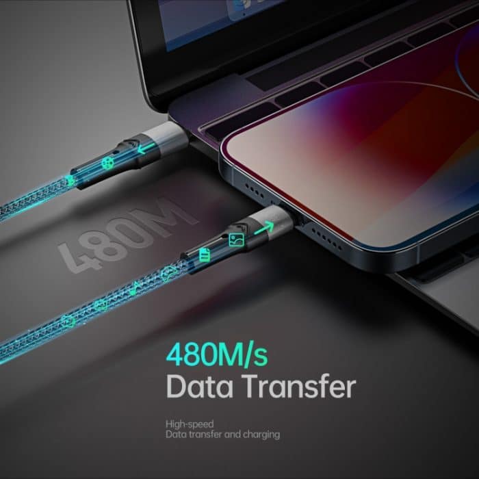 DUZZONA A4 5A USB-C / Typ-C auf USB-C / Typ-C + 8 Pin + Micro-USB-Schnellladedatenkabel, Kabellänge: 1,3 m – Bild 7