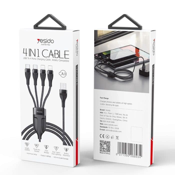 YESIDO CA111 1,2 m 4A USB auf Dual Type-C + Dual 8 Pin Ladekabel – Bild 10