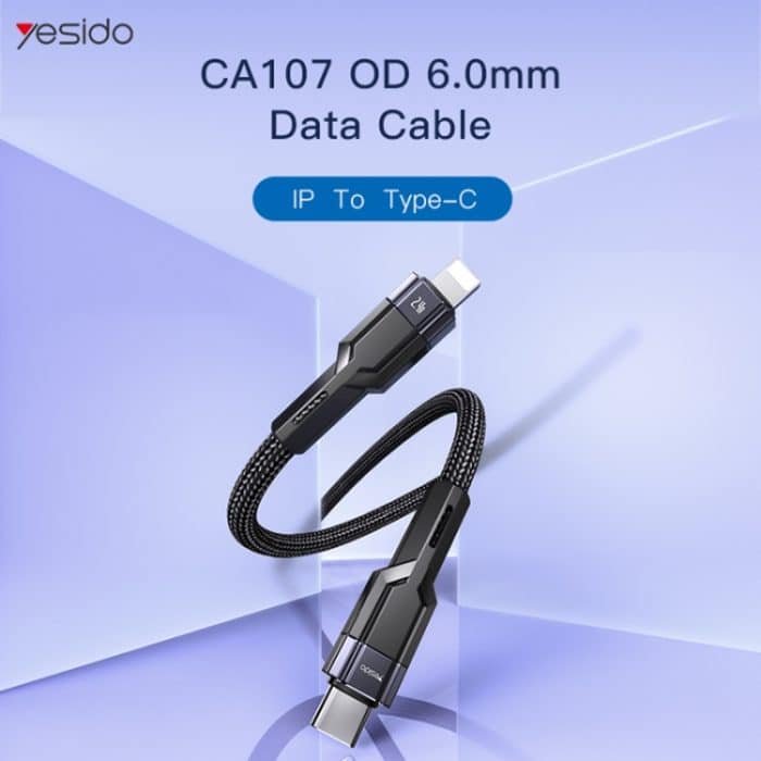 YESIDO CA107 1,2 m 2,4 A USB-C/Typ-C auf 8 Pin OD0,6 Ladedatenkabel – Bild 2