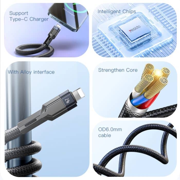 YESIDO CA107 1,2 m 2,4 A USB-C/Typ-C auf 8 Pin OD0,6 Ladedatenkabel – Bild 3