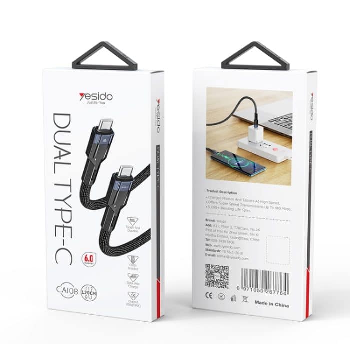 YESIDO CA108 1,2 m 60 W USB-C/Typ-C auf Typ-C OD0,6 Ladedatenkabel – Bild 11
