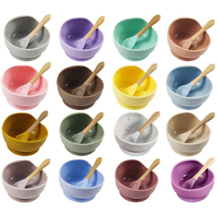 Kinder Silikon Anti-Fall Saugnapf Schüssel Trainingslöffel Nahrungsergänzungsmittel Schüssel Set, zufällige Farblieferung – Bild 1
