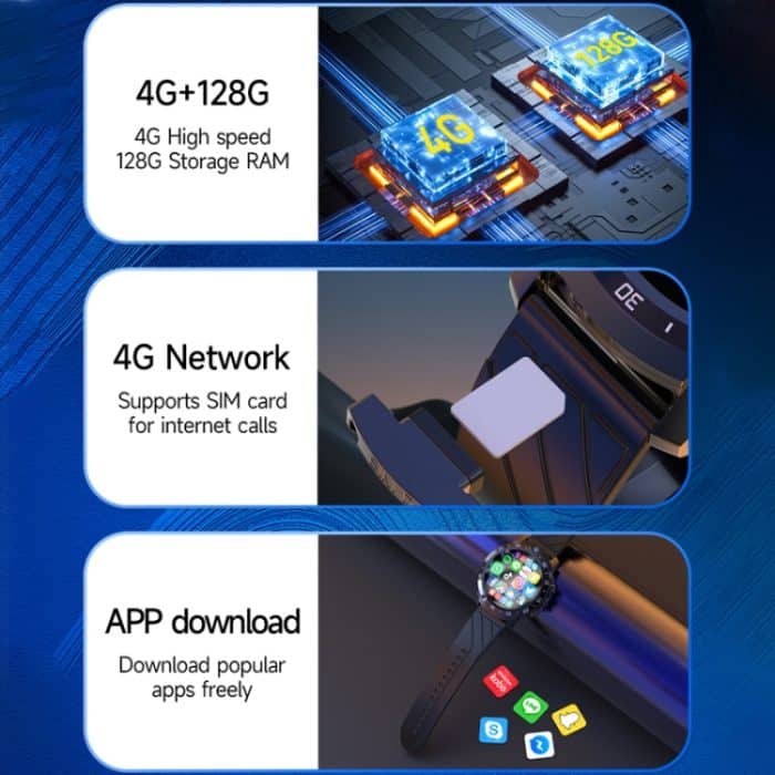 MT27 4G+64G 1,6 Zoll IP67 Wasserdicht 4G Android 8.1 Smart Watch Unterstützung Herzfrequenz/GPS, Silicone Band, Steel Band, Leather Band – Bild 4