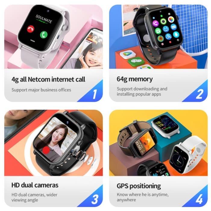 UNIWA X1S 1,9 Zoll IP67 wasserdichte 4G Android 8.1 Dual-Kameras Smartwatch unterstützt Temperaturmessung, 1G+8G, 2G+16G – Bild 5