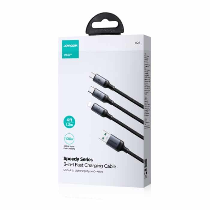 JOYROOM A21 100 W USB auf 8 Pin+Typ-C+Micro USB 3 in 1 Ladekabel, Länge: 1,2 m – Bild 7