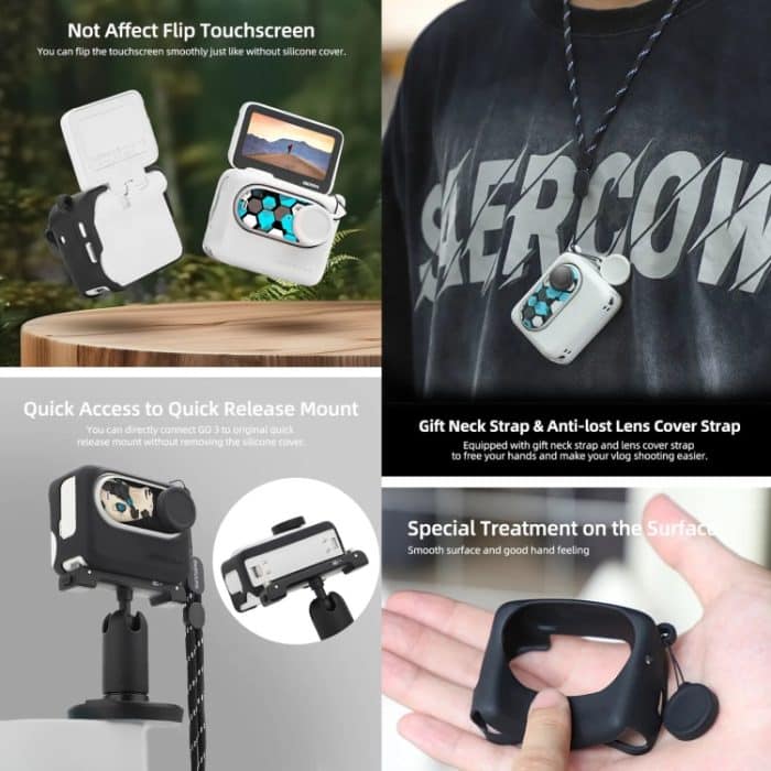 Sunnylife Silikon-Schutzhülle mit Aufklebern, umhüllende Objektivabdeckung mit Umhängeband, For Insta360 GO 3 – Bild 5