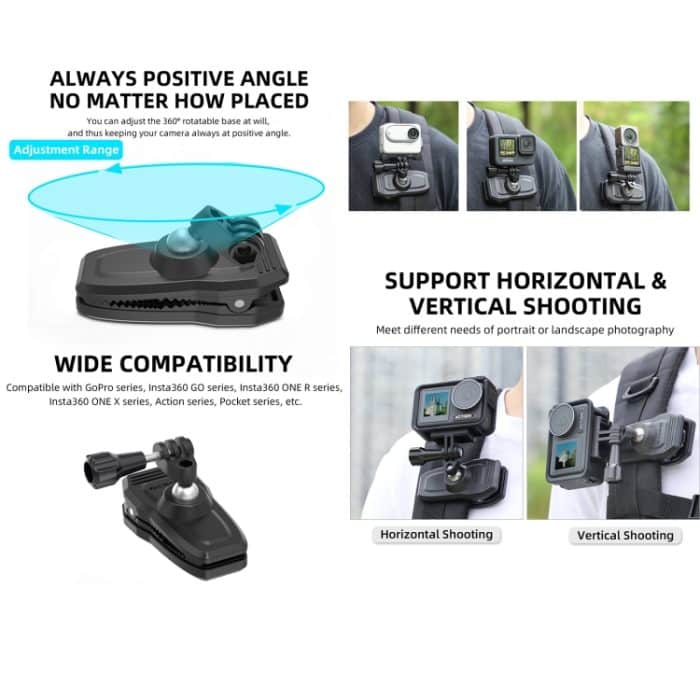 Sunnylife 360-Grad-Rotation, schwenkbarer Rucksack-Clip, magnetische Saugnapf-Kamerahalterung, ZJ666 – Bild 5