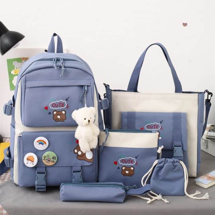 5 Stück/Set Schüler-Schultaschen, leichter und süßer Mädchen-Rucksack mit Bär – Bild 1