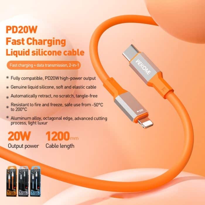 WK WDC-17 PD 20 W USB-C/Typ-C auf 8-poliges Silikon-Datenkabel, Länge: 1,2 m – Bild 3