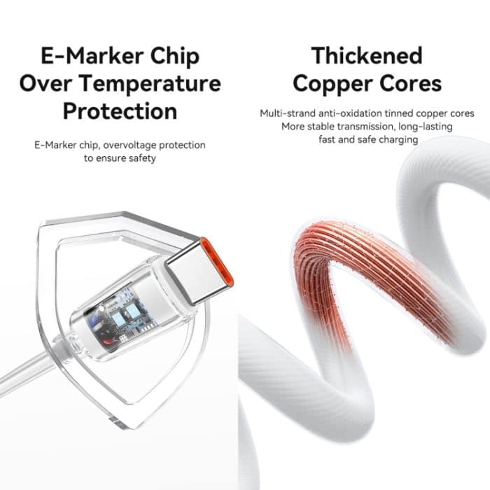 USAMS Typ-C-auf-Typ-C-Aluminiumlegierung, klares LED-100-W-Schnellladedatenkabel, Länge: 1,2 m – Bild 5